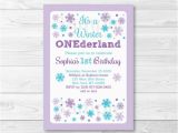 Snowflake Birthday Invitations Printable Purple Snowflake Winter Onederland Birthday Invitation