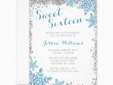 Snowflake Birthday Invitations Printable Sweet 16 Glam Winter Wonderland Silver Blue Invitations