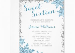 Snowflake Birthday Invitations Printable Sweet 16 Glam Winter Wonderland Silver Blue Invitations