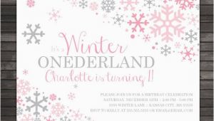 Snowflake Birthday Invitations Printable Winter Onederland Invitation Printable Pink Gray Winter