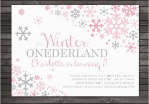 Snowflake Birthday Invitations Printable Winter Onederland Invitation Printable Pink Gray Winter