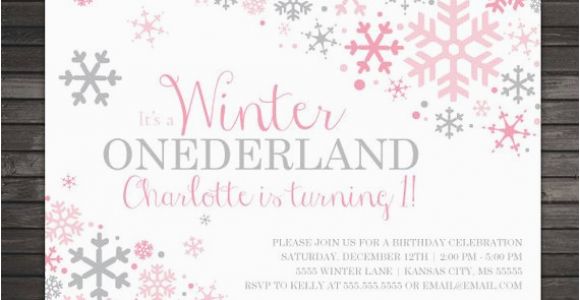 Snowflake Birthday Invitations Printable Winter Onederland Invitation Printable Pink Gray Winter