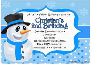 Snowman Birthday Invitations Snowman Winter Birthday Party Invitations Blue Crafty