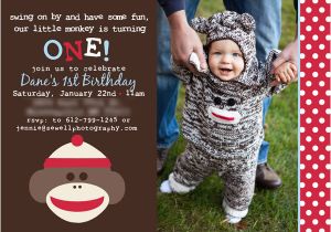 Sock Monkey Birthday Party Invitations Eat Drink Pretty Real Party A sock Monkey First Birthday