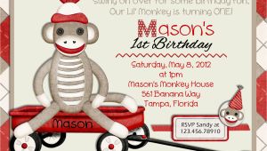 Sock Monkey Birthday Party Invitations sock Monkey Birthday Invitation Printable and Custom