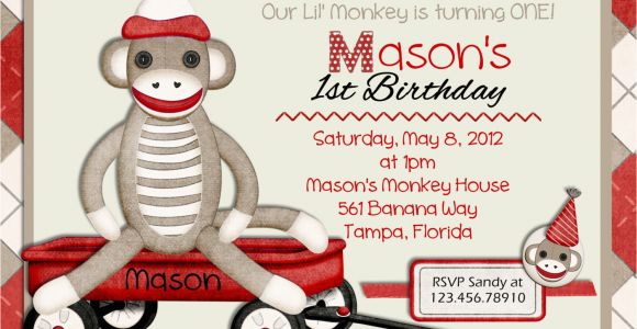 Sock Monkey Birthday Party Invitations sock Monkey Birthday Invitation Printable and Custom