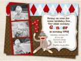 Sock Monkey Birthday Party Invitations sock Monkey Birthday Invitations by Lollipopprints On Etsy