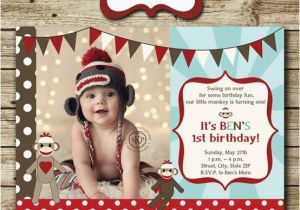 Sock Monkey Birthday Party Invitations sock Monkey Birthday Party Photo Invitation by