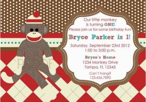 Sock Monkey Birthday Party Invitations sock Monkey Custom Birthday Invitations by Customparty4u