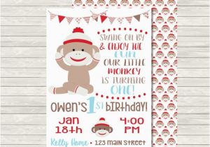 Sock Monkey First Birthday Invitations 1st Birthday Invitation sock Monkey Invitation by Mkellydesign