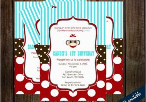 Sock Monkey First Birthday Invitations Birthday Invitations with sock Monkey for First Birthday