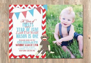 Sock Monkey First Birthday Invitations First Birthday Invitation sock Monkey 1st Birthday Invite