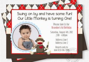 Sock Monkey First Birthday Invitations sock Monkey Birthday Invitation Boy Birthday Invitation