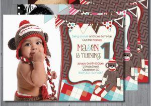 Sock Monkey First Birthday Invitations sock Monkey Birthday Invitation sock Monkey by Abbyreesedesign