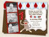 Sock Monkey First Birthday Invitations sock Monkey Birthday Invitations by Lollipopprints On Etsy