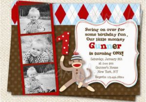 Sock Monkey First Birthday Invitations sock Monkey Birthday Invitations by Lollipopprints On Etsy