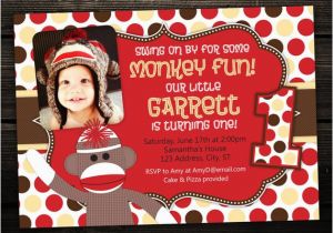 Sock Monkey First Birthday Invitations sock Monkey Invitation First Birthday Invite Red sock