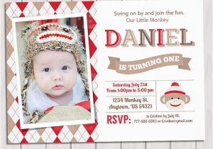 Sock Monkey First Birthday Invitations sock Monkey Invitation sock Monkey Invite Printable Boy