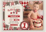 Sock Monkey Invitations 1st Birthday First Birthday Invitation sock Monkey Invite Boys Red