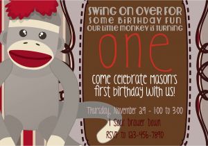 Sock Monkey Invitations 1st Birthday Items Similar to sock Monkey 1st Birthday Invitation