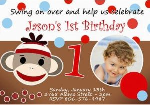 Sock Monkey Invitations 1st Birthday sock Monkey Birthday Party Invitation 1st Baby Shower C2