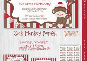 Sock Monkey Invitations 1st Birthday sock Monkey Invitation Instant Download Edit In Adobe