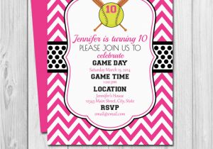 Softball Birthday Invitations softball Birthday Party Invitation Pink and Black Chevron