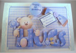 Son First Birthday Card Boys First Birthday Card Cute Teddy Handmade Folksy