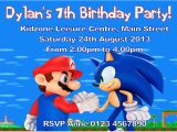 Sonic Birthday Party Invitations Personalised Mario and sonic Invitations