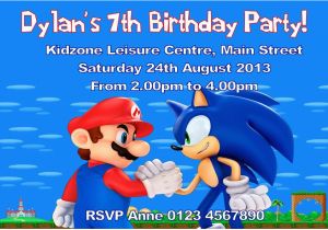 Sonic Birthday Party Invitations Personalised Mario and sonic Invitations