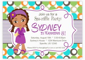 Spa Birthday Party Invites Spa Party Invitation Lime Turquoise and orange Polka Dots