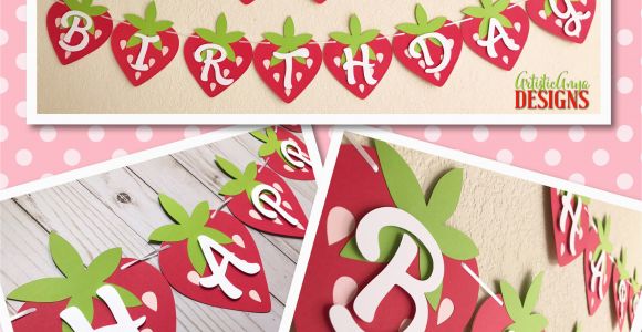 Strawberry Shortcake Happy Birthday Banner Strawberry Happy Birthday Banner Strawberry Shortcake Party