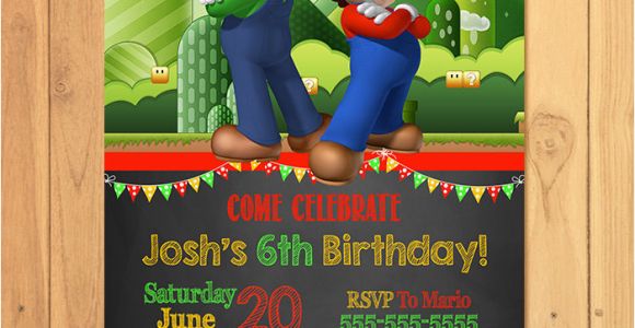 Super Mario Brothers Birthday Invitations Super Mario Brothers Invitation Chalkboard Super Mario