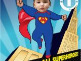 Superhero 1st Birthday Invitations Baby Superhero 1st Birthday Party Invitation Personalized