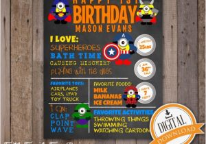 Superhero 1st Birthday Invitations First Birthday Chalkboard Despicable Me Superheroes Party