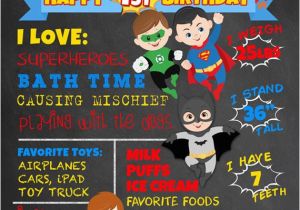 Superhero 1st Birthday Invitations First Birthday Chalkboard Superheroes by Faithfamilyfundesign