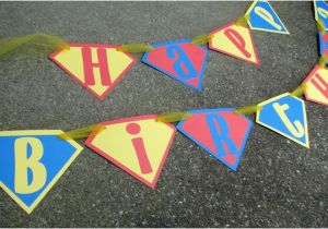 Superman Happy Birthday Banner Superman Happy Birthday Banner In Red Blue and Yellow for