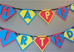 Superman Happy Birthday Banner Superman Inspired Banner Super Hero Happy Birthday Pennant