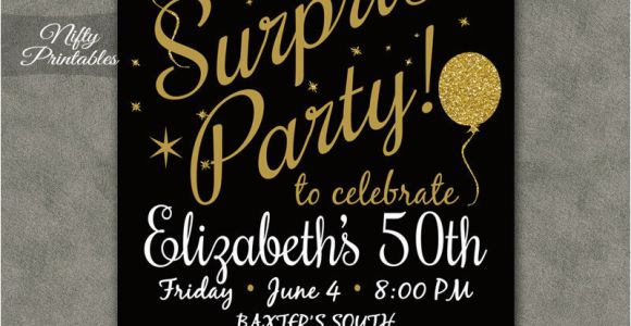 Suprise Birthday Invitations Surprise Party Invitations Printable Black Gold Surprise