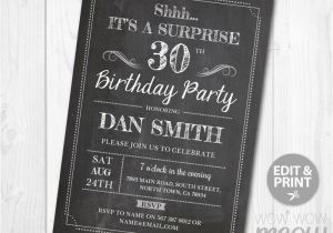 Surprise 30 Birthday Invitations Surprise 30th Birthday Invitations Thirty Invite Chalk Board