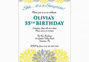 Surprise 55th Birthday Invitations Surprise Birthday Party Invitation Teal Yellow Gray Flower