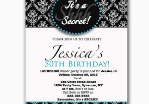 Surprise 55th Birthday Invitations Surprise Party Invitation Black Aqua Damask by Purplechicklet