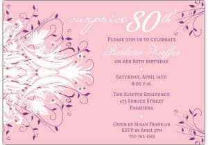 Surprise 80th Birthday Invitation Wording andromeda Pink Surprise 80th Birthday Invitations Paperstyle