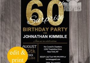 Surprise Birthday Party Invitations for Men 60th Surprise Birthday Invitation Surprise Birthday