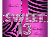 Sweet 13 Birthday Invitations Sweet 13 13th Birthday Zebra Cow Pink Black Invitation