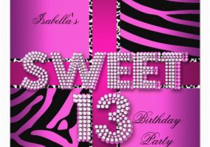 Sweet 13 Birthday Invitations Sweet 13 13th Birthday Zebra Cow Pink Black Invitation