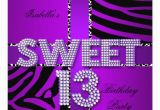 Sweet 13 Birthday Invitations Sweet 13 13th Birthday Zebra Cow Purple Black 5 25 Quot Square