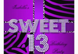 Sweet 13 Birthday Invitations Sweet 13 13th Birthday Zebra Cow Purple Black 5 25 Quot Square