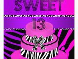 Sweet 13 Birthday Invitations Sweet 13 13th Birthday Zebra Purple Pink Cake 5 25 Quot Square