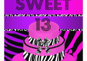 Sweet 13 Birthday Invitations Sweet 13 13th Birthday Zebra Purple Pink Cake 5 25 Quot Square